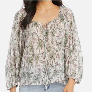 Karen Kane Long Sleeve Cotton Peasant Blouse in Garden Party Size XL